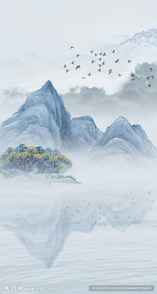 蓝色山水玄关画 tif分层
