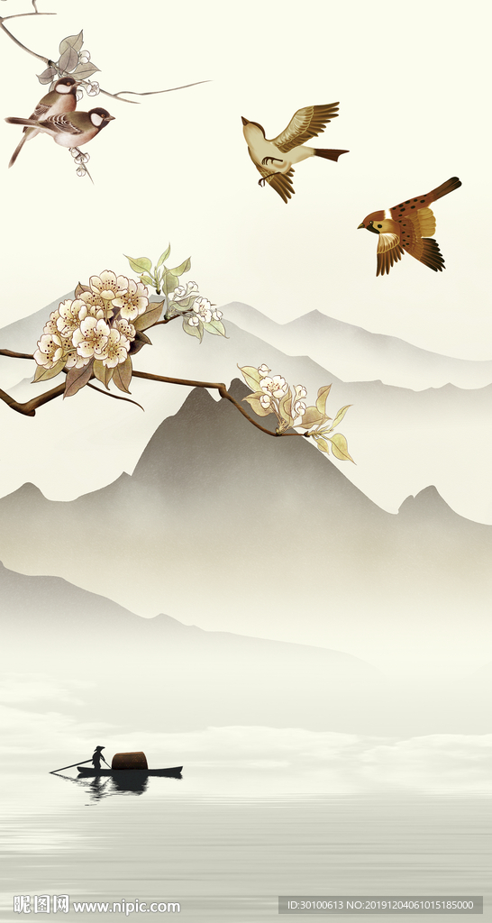 国画山水玄关画 tif分层