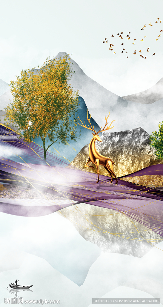 豪华山水玄关画 tif分层