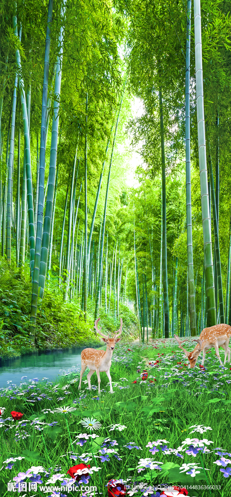 竹林小溪风景玄关图片