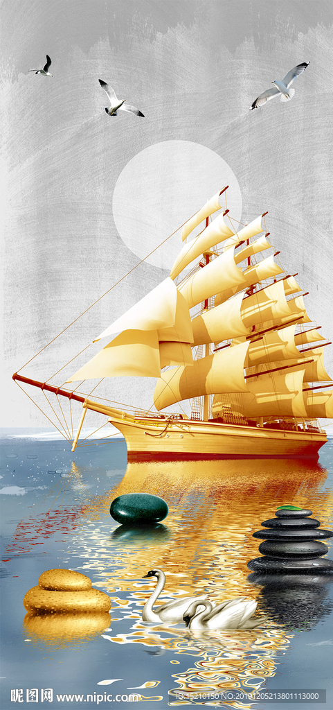 一帆风顺玄关背景墙