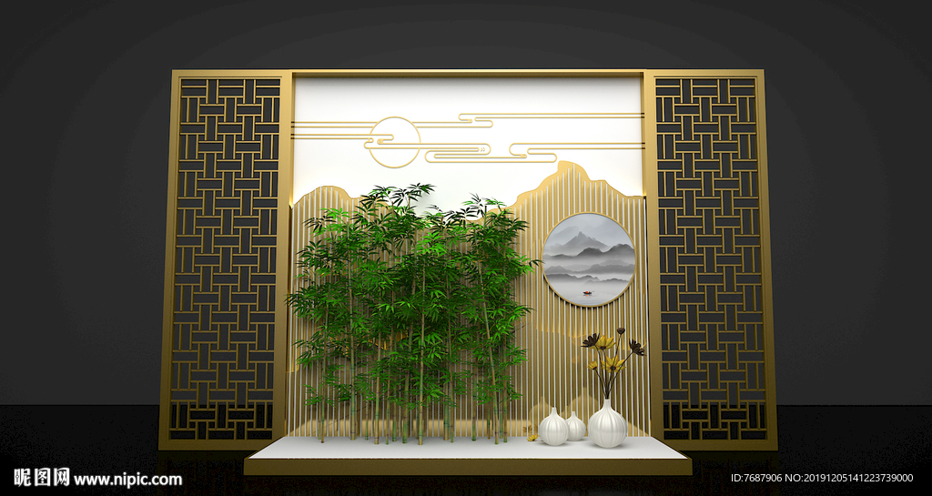中式拍照背景美陈设计