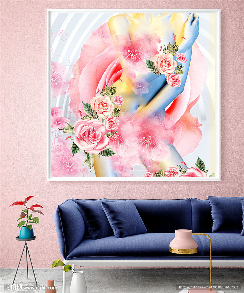 花朵美女插画