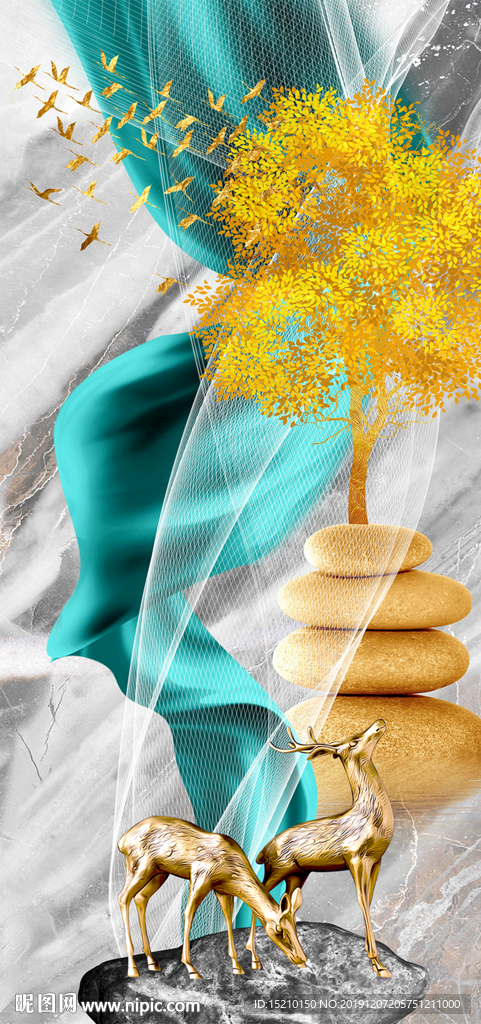 大理石抽象树玄关背景墙