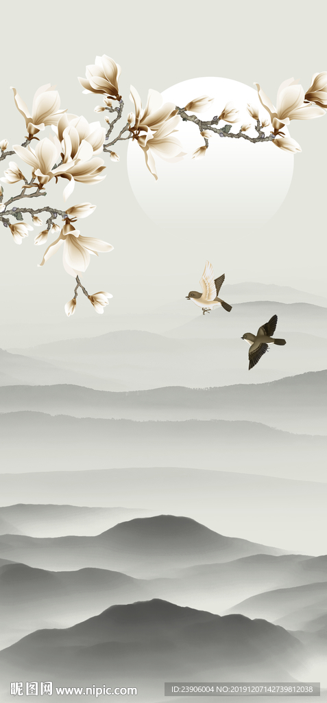 新中式手绘花鸟玄关装饰画