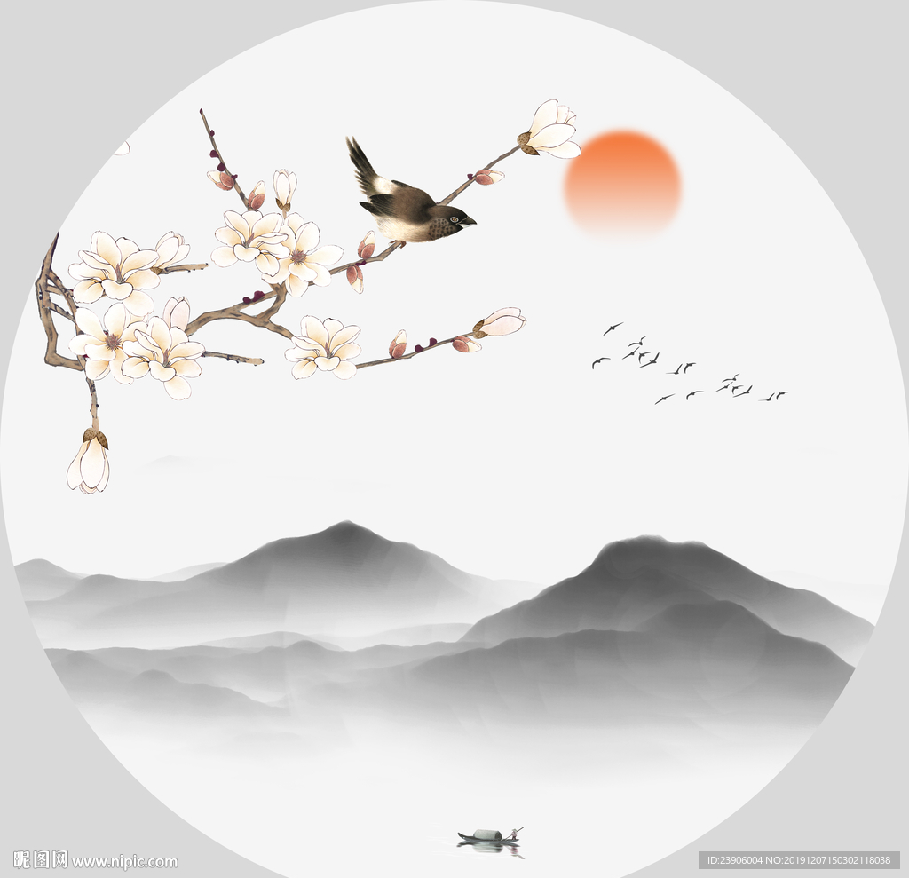 花鸟装饰画圆形