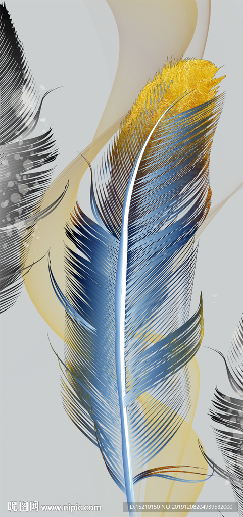 蓝色羽毛玄关背景墙