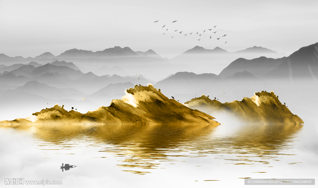 金色山水画 现代山水画