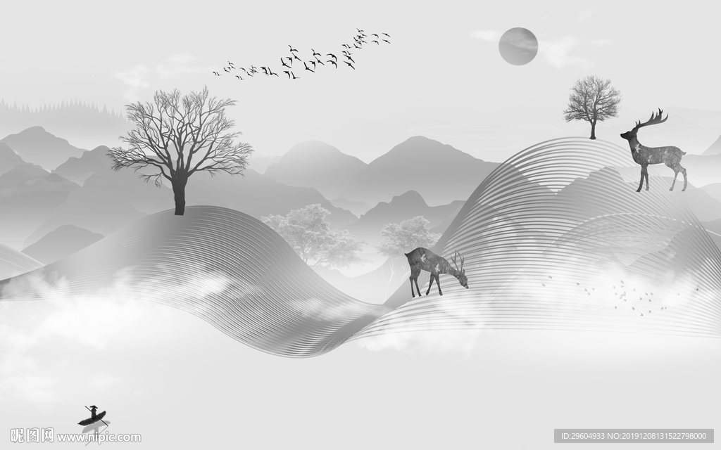 现代山水情国画 TIF分层