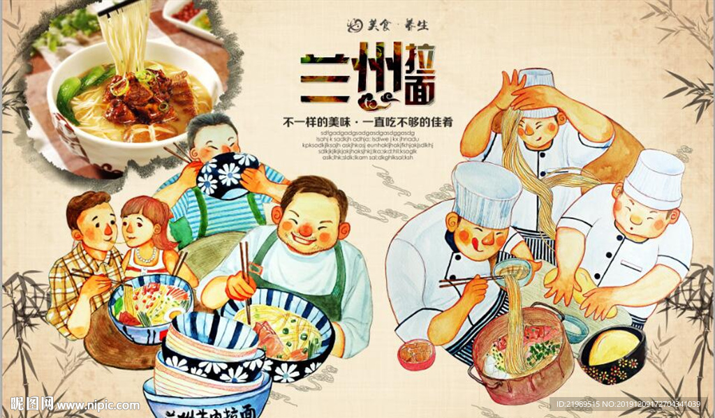 复古怀旧兰州拉面餐饮背景墙壁画