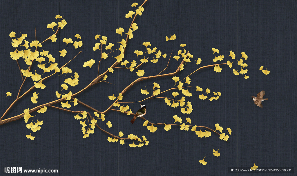 新中式手绘工笔花鸟电视背景墙