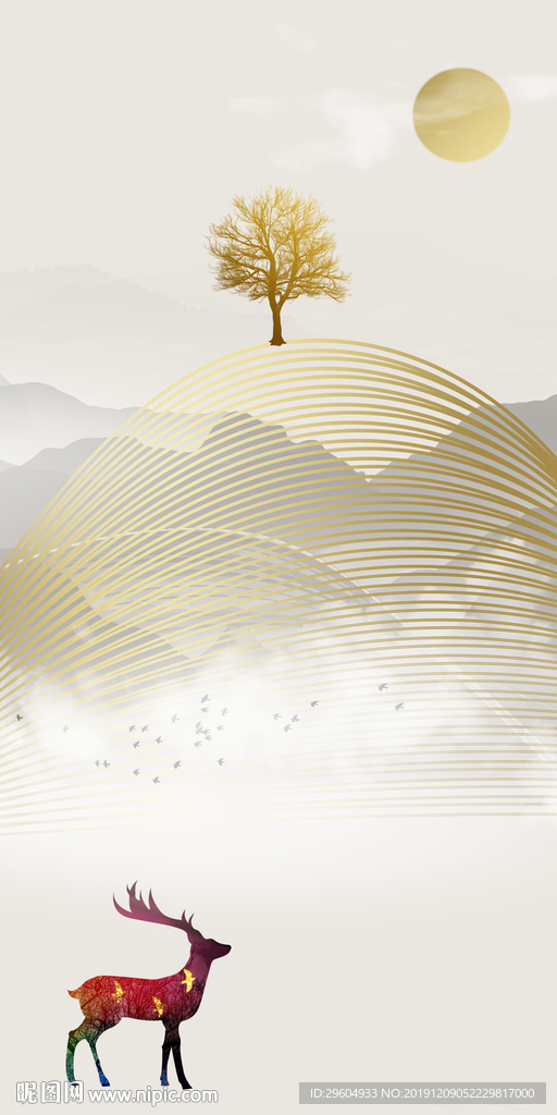 发财树山水国画玄关 TIF分层