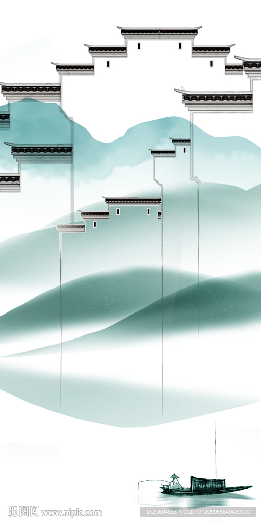 徽派山水国画玄关 TIF分层