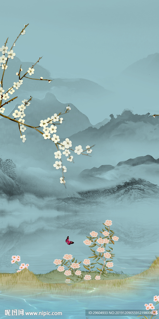 山水国画玄关 TIF分层