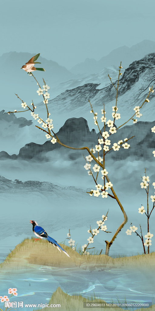 花鸟国画玄关 TIF分层