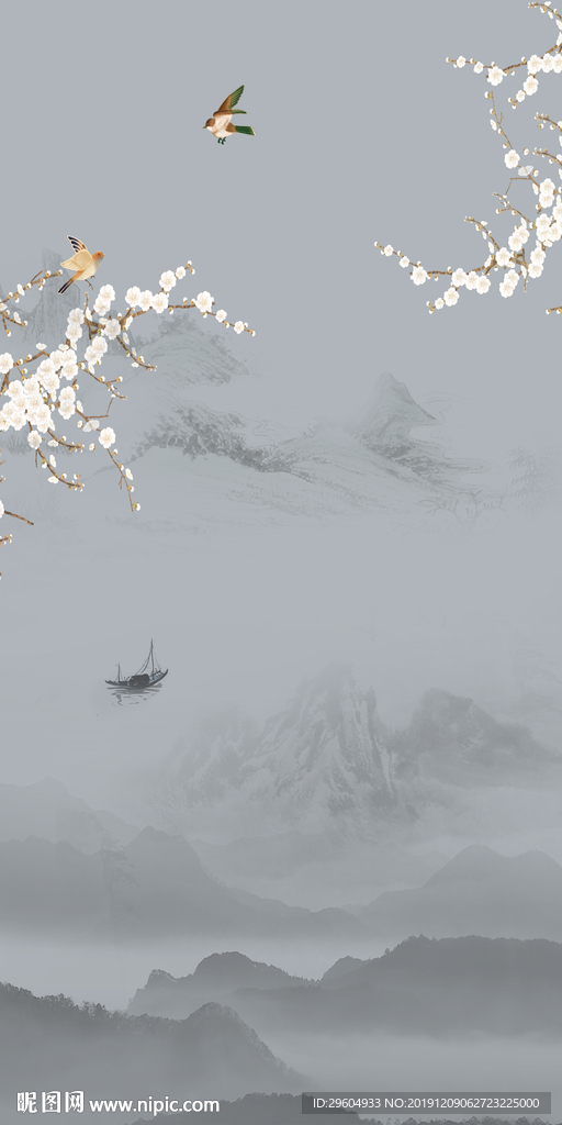 中式山水国画玄关 TIF分层