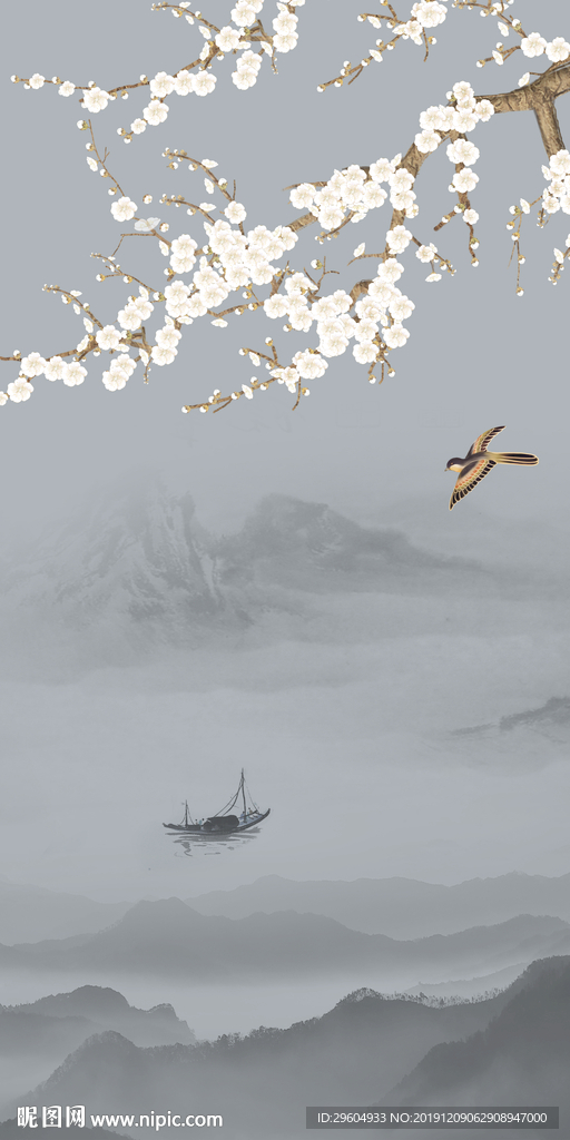 花鸟 山水国画玄关 TIF分层