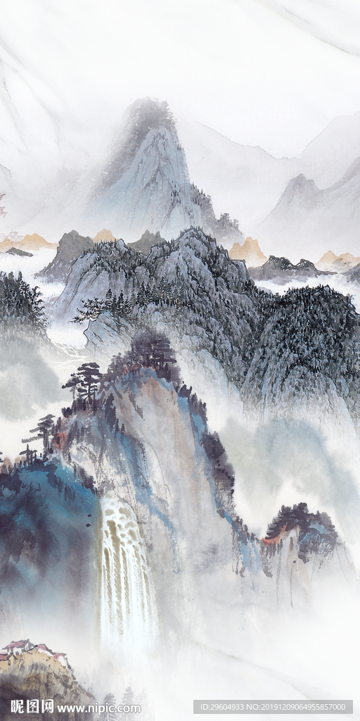 手绘山水画玄关 TIF分层