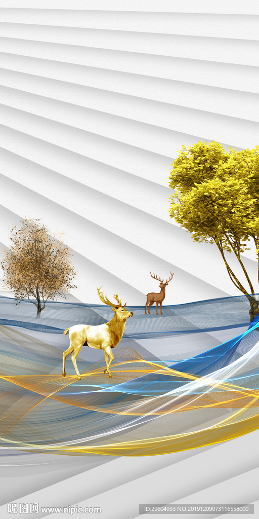 金色 家居玄关画 TIF分层