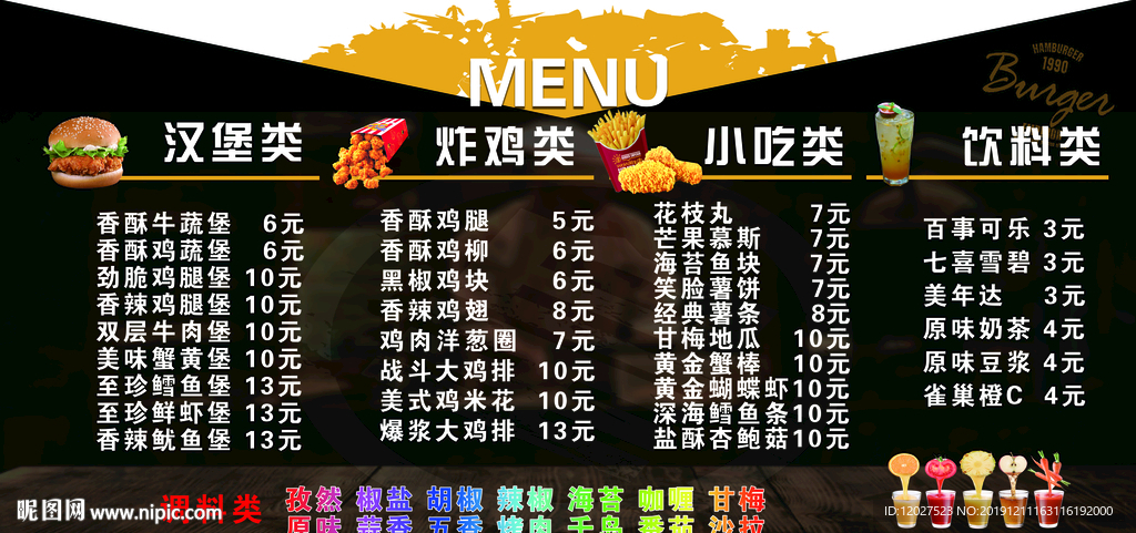 汉堡价目表