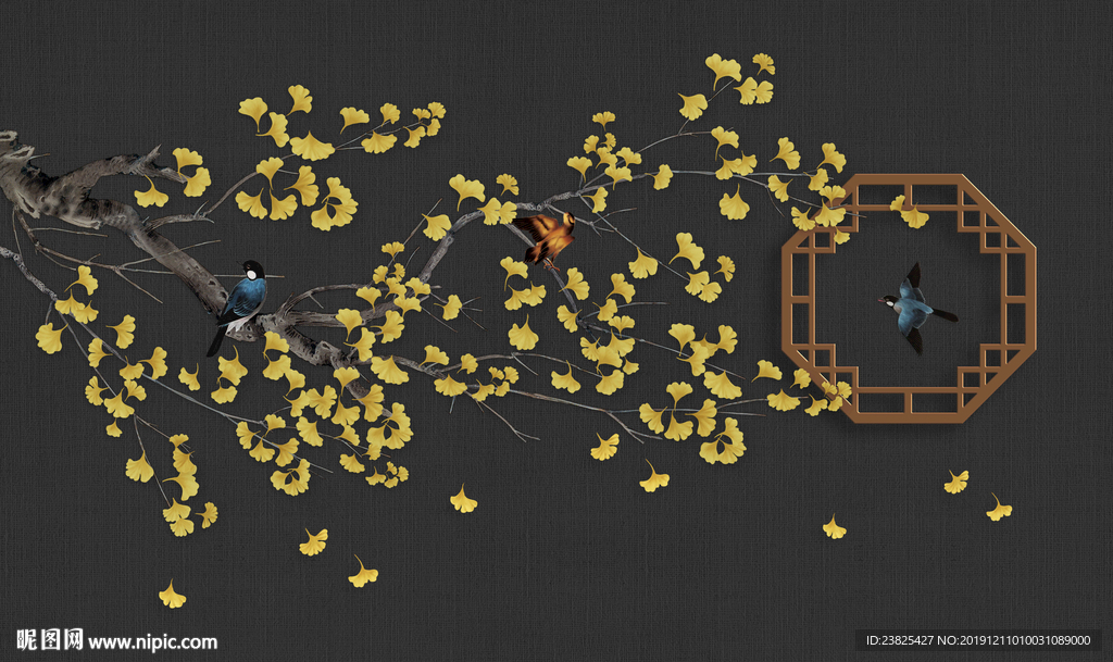 新中式手绘工笔花鸟电视背景墙