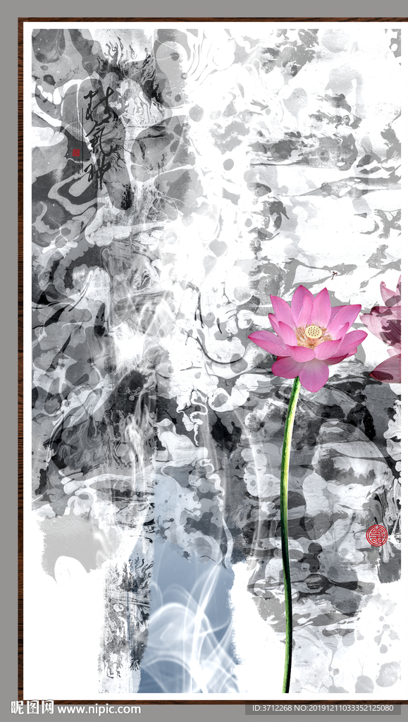 荷花屏风画