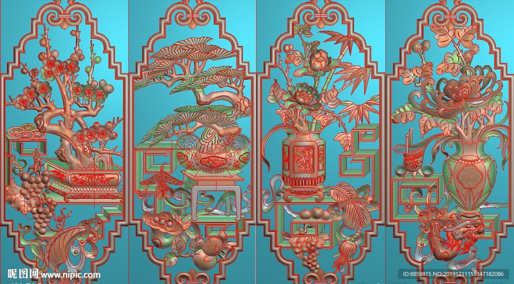 博古梅兰菊竹窗花夹花镂空