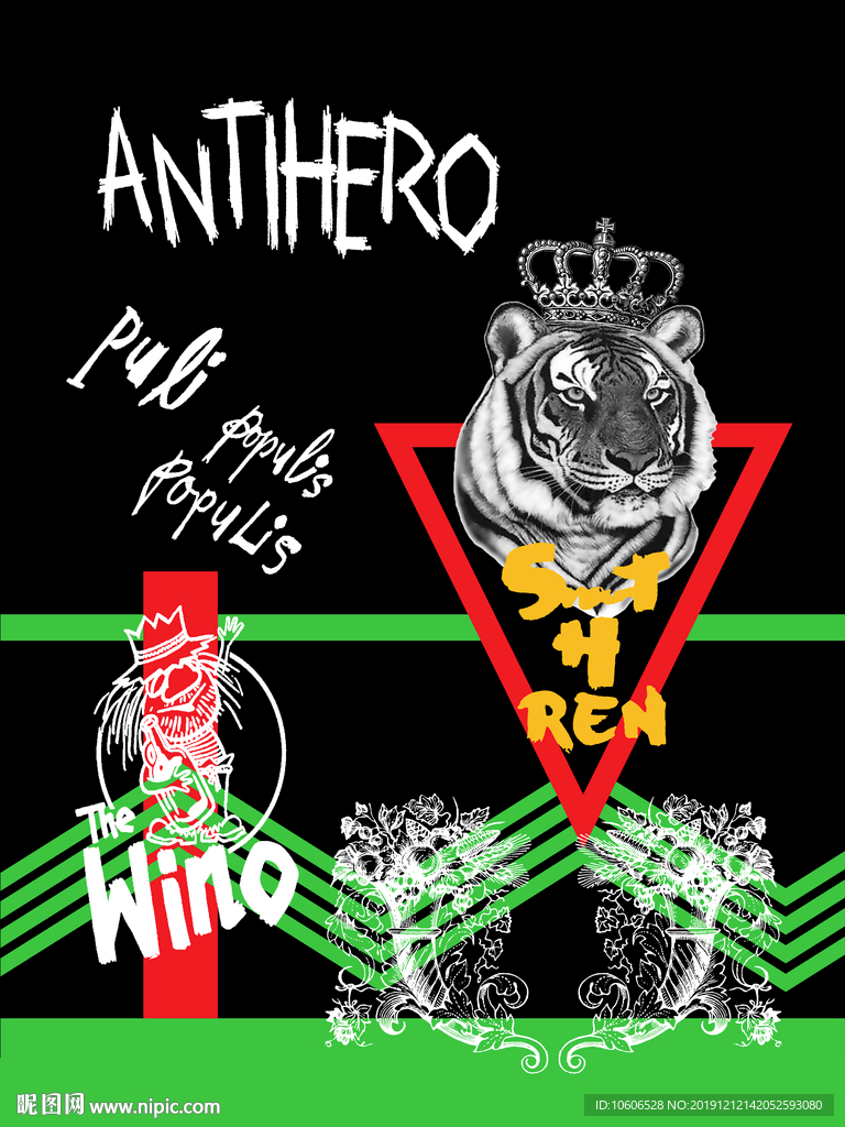 潮牌男装数码印花设计图案