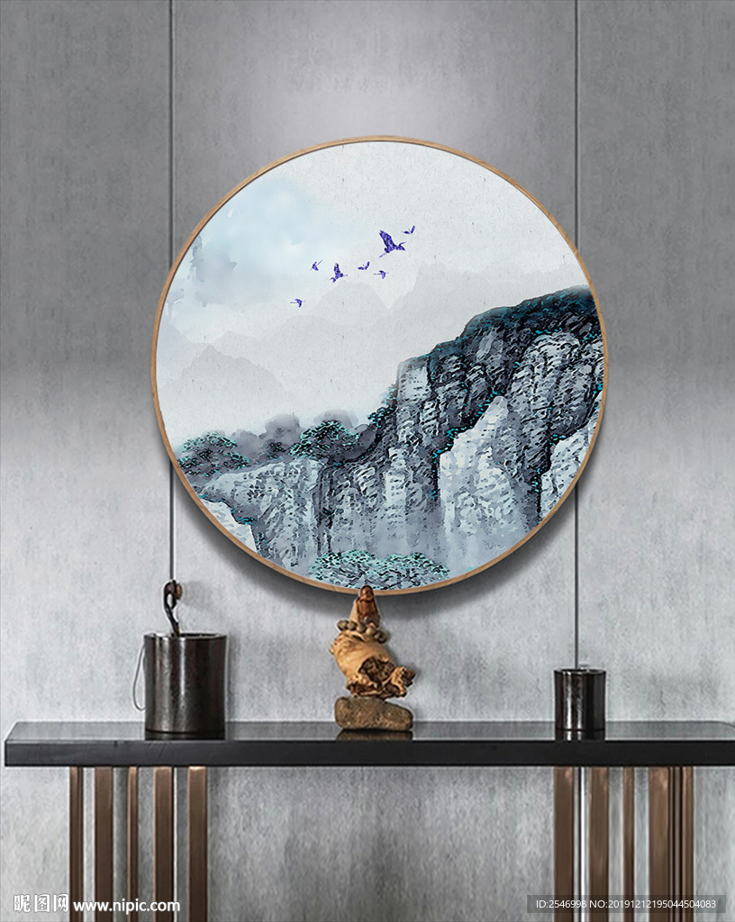山水圆形装饰画