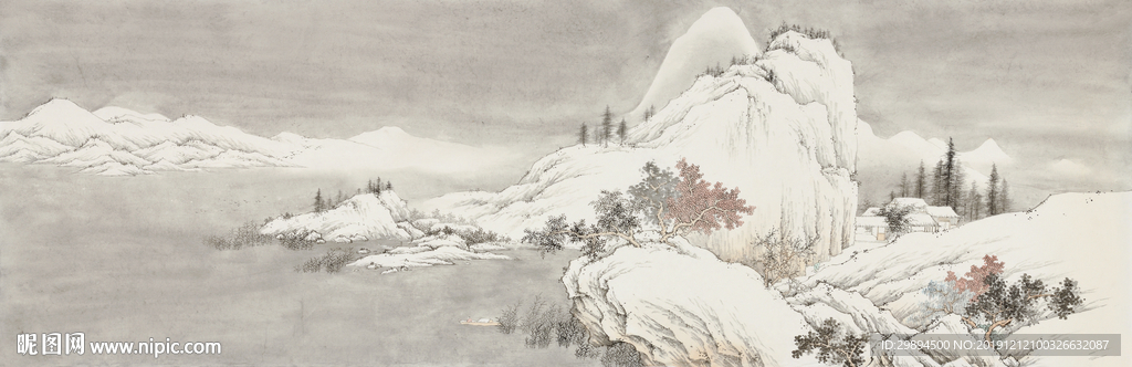 古典山水千山暮雪中式装饰画