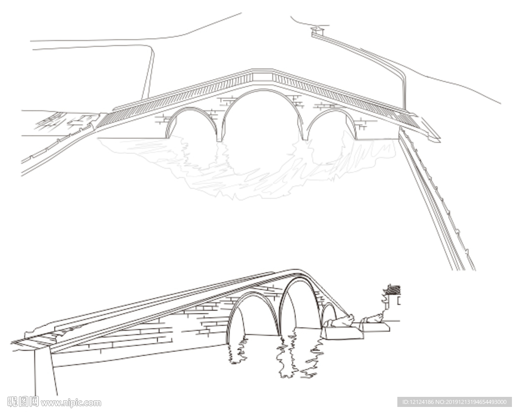 手绘线描长虹桥