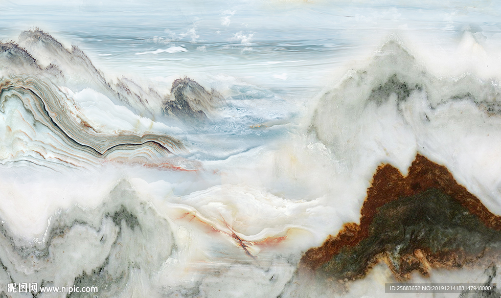 海纳百川大理石电视背景墙