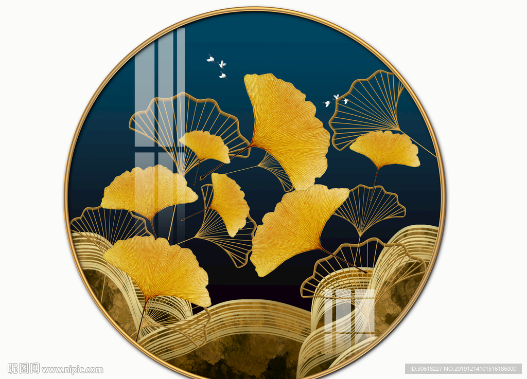 北欧轻奢银杏叶装饰画背景