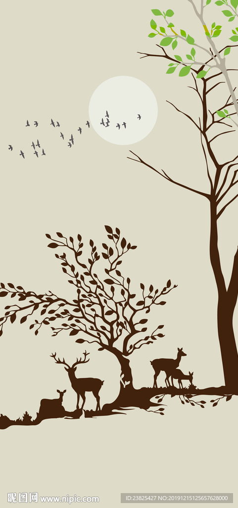 北欧简约时尚抽象树木麋鹿装饰画