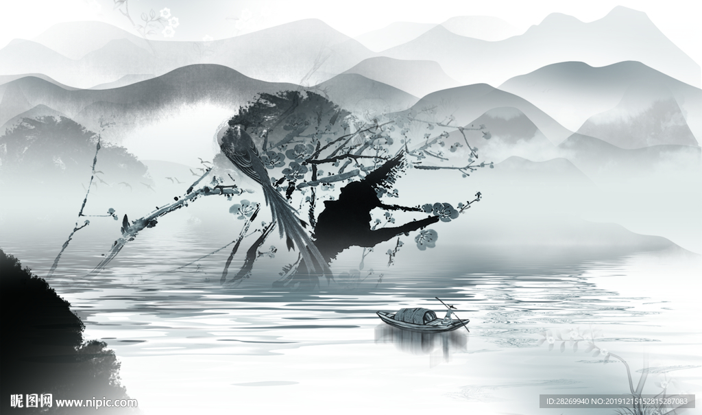 竖幅山水画