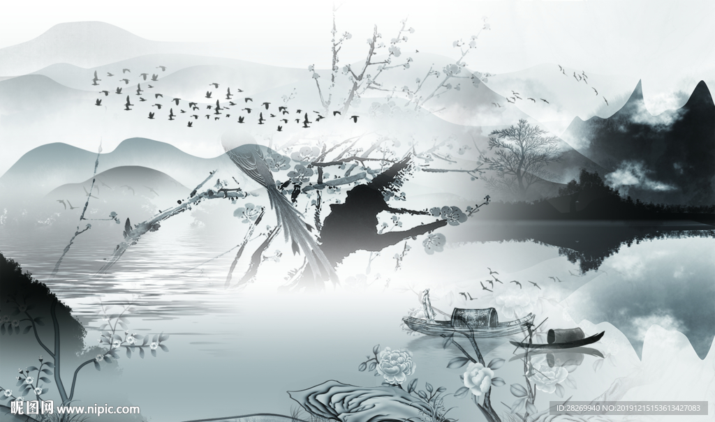 竖幅山水画