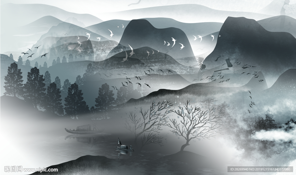 水墨山水画图