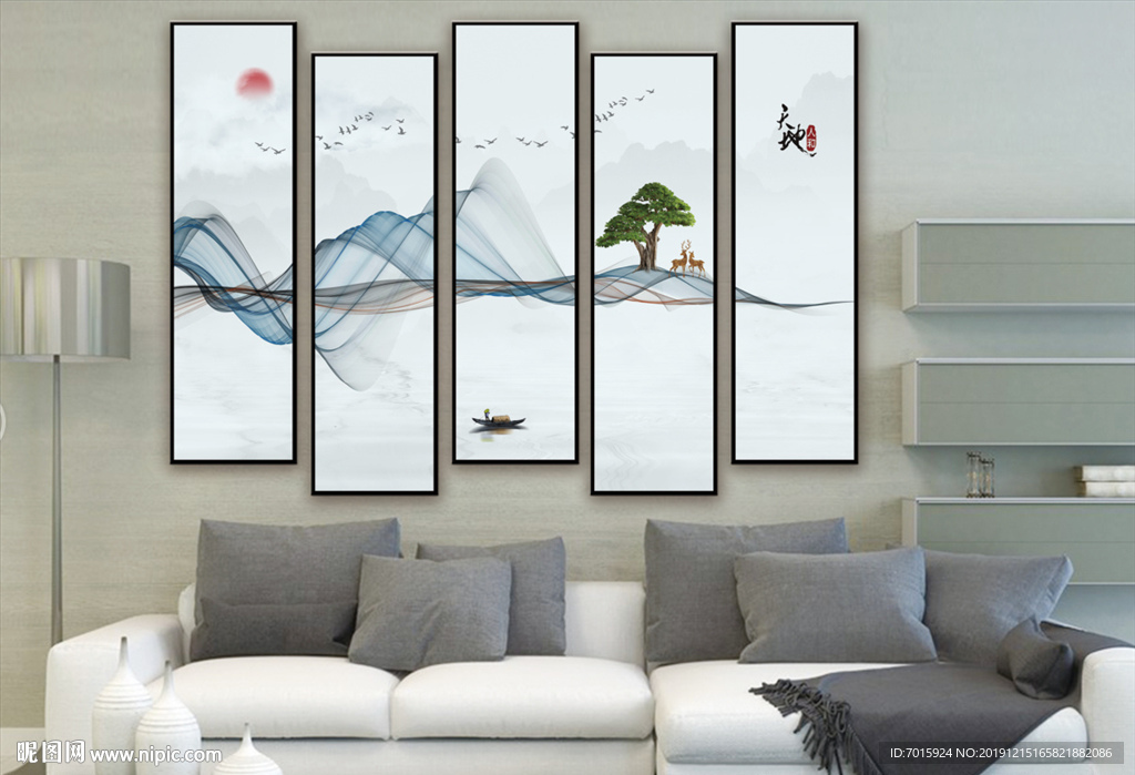 水墨山水画 五联画 创意多组画