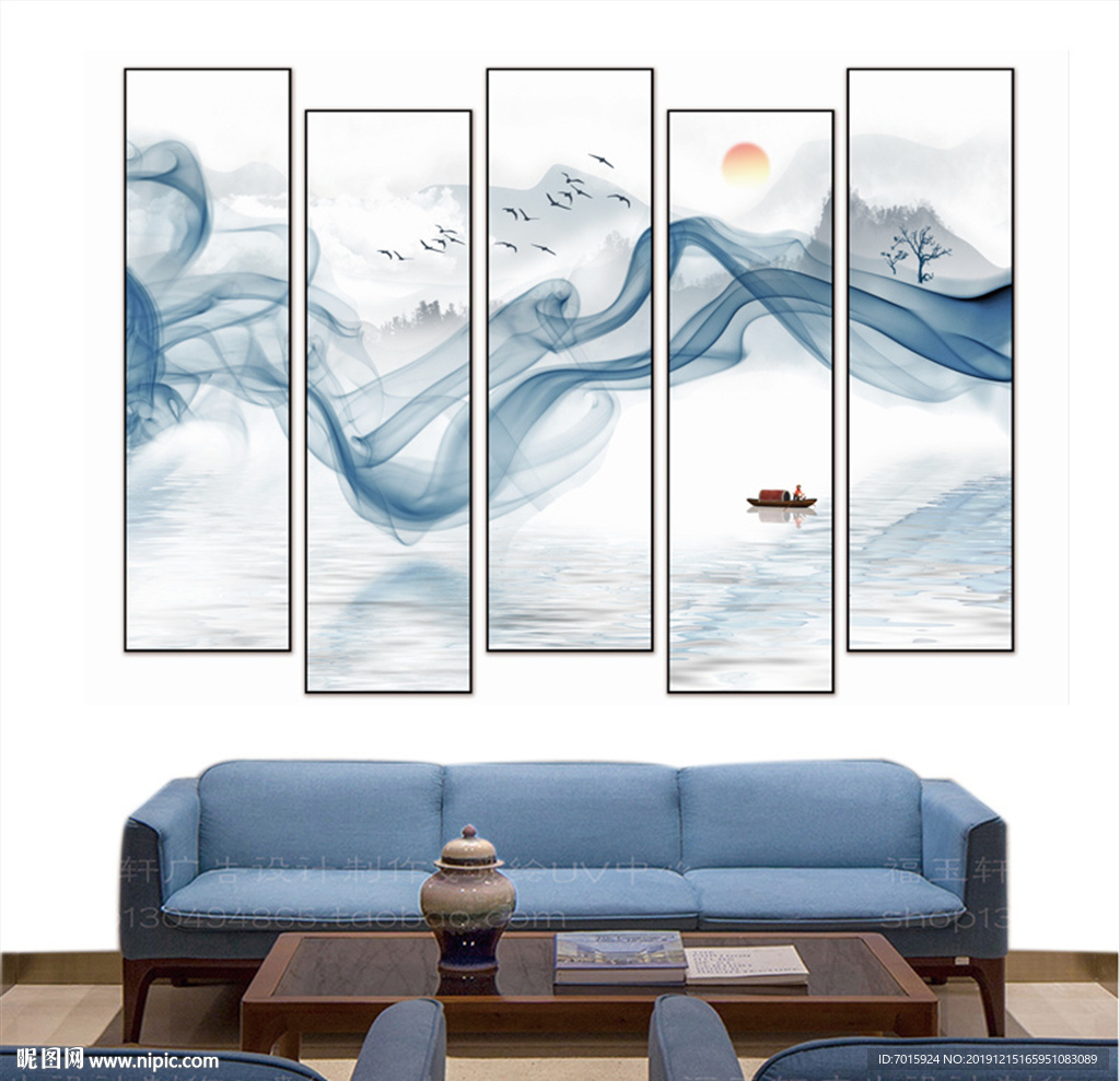 水墨山水画 五联画 创意多组画