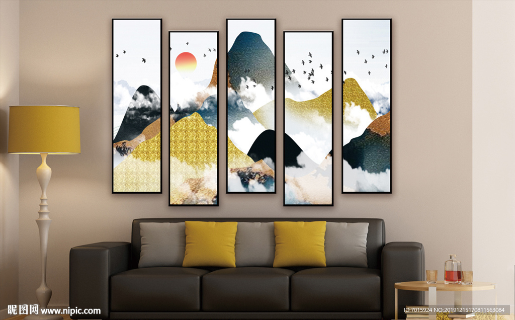 水墨山水画 五联画