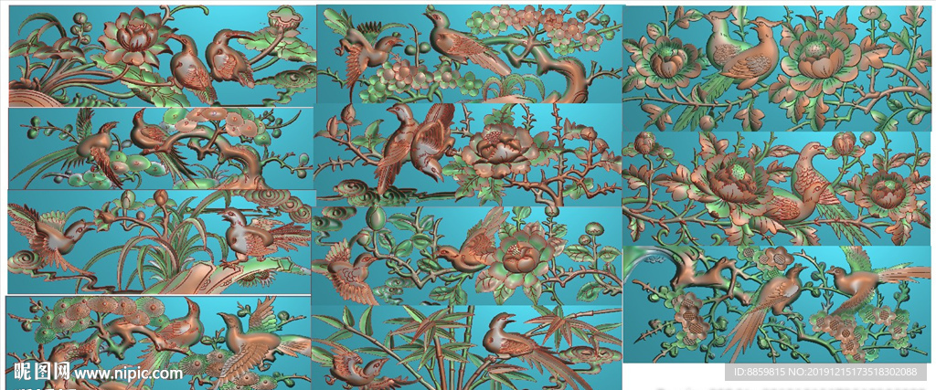 中板原图花鸟松兰梅竹荷打包