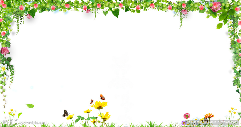 鲜花草地藤蔓画框