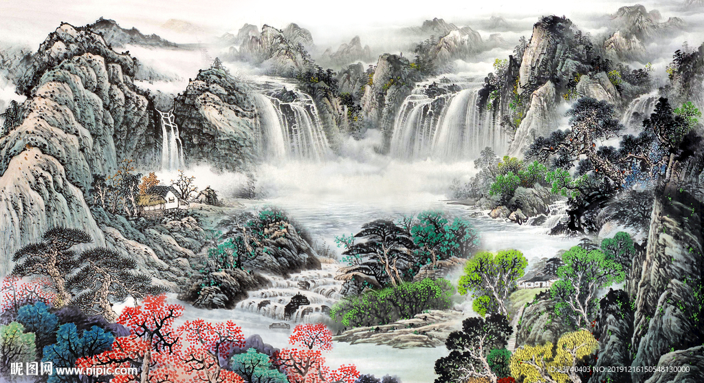 国画山水背景墙