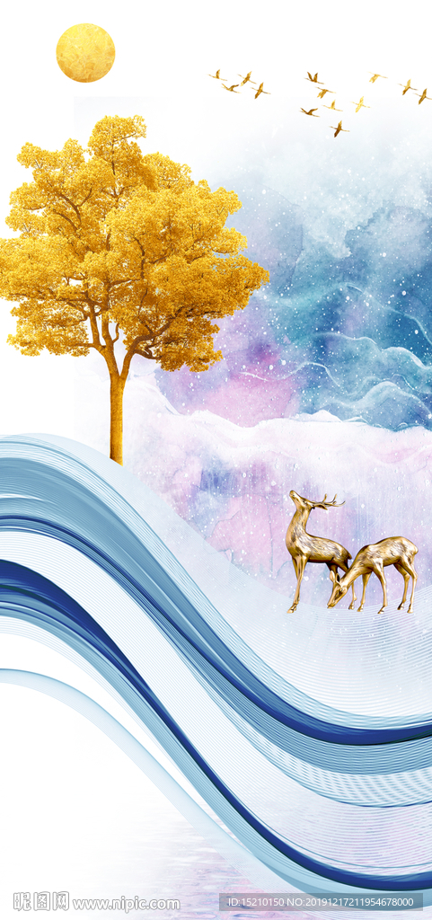 抽象树麋鹿玄关背景墙