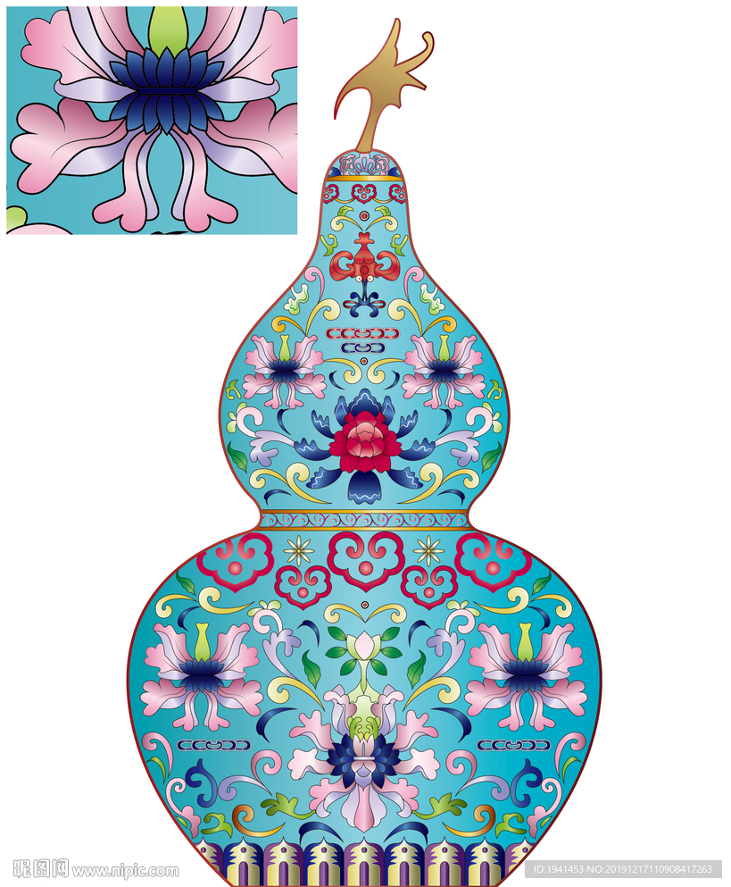 矢量珐琅百花葫芦瓶故宫文物复古