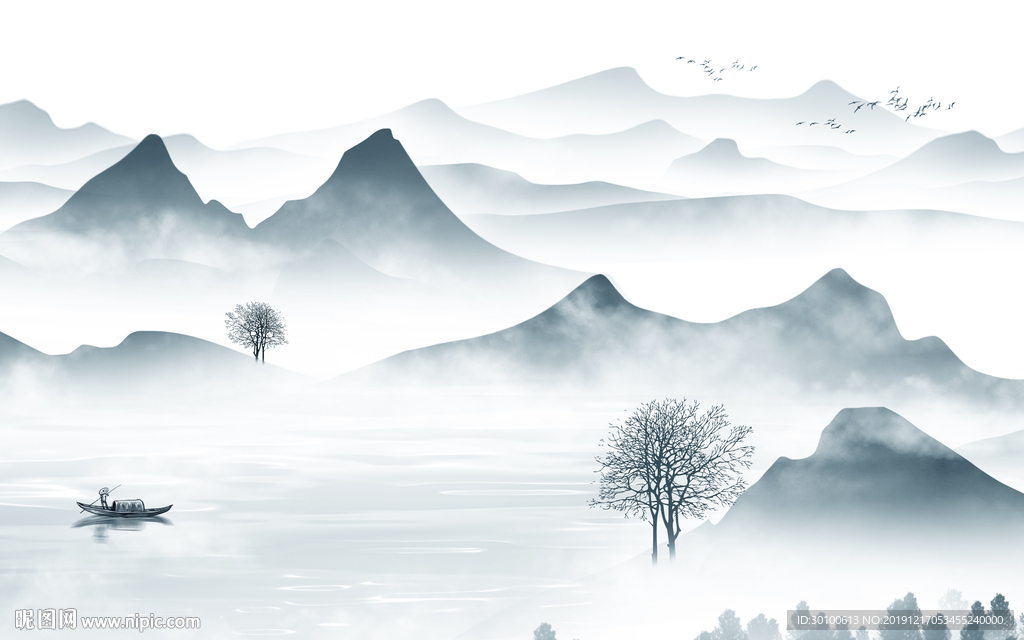 中国风古风山水画 TIF分层