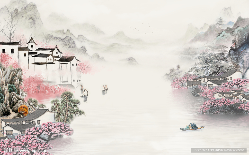 中国风意境山水框画 TIF分层