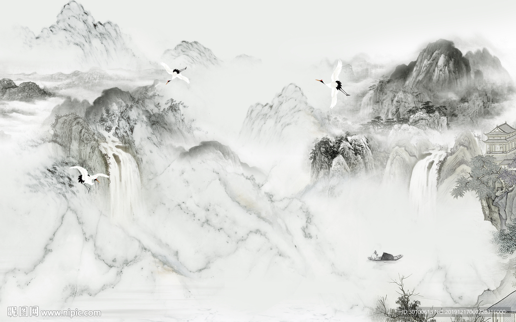 新中式意境山水框画 TIF分层