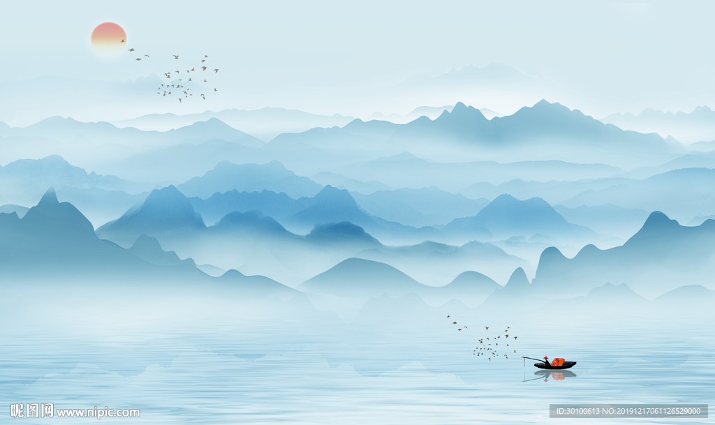现代意境山水框画 TIF分层