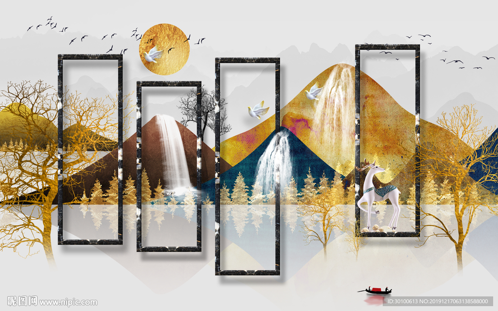 金色意境山水框画 TIF分层